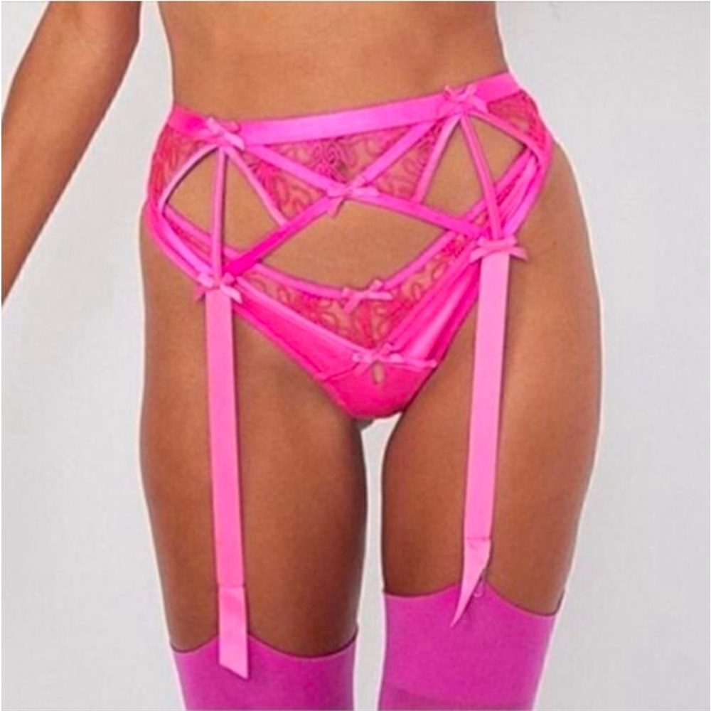 For Love & Lemons Hot Pink Lace Strappy Garter Belt XS New With Tags